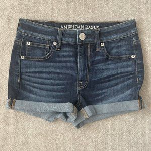 American Eagle Shorts Womens 2 Hi-Rise Shortie Cut Off 4" Inseam Dark Wash Denim